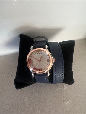 Women's Navy Wrap Watch with Rose Gold Case